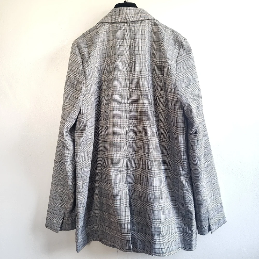 New Anthropologie Hutch Classic Longline Double Breasted Plaid Maize Blazer Sz M